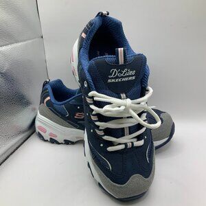Skeckers Sports Woman's D'Lites Blue Pink Memory Foam Lace Up Wide Fit - 8
